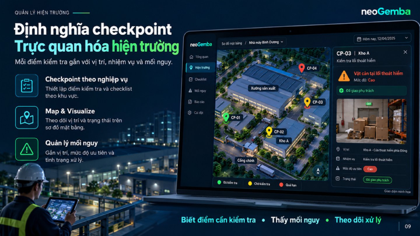 Trực quan hóa điểm kiểm tra checkpoint trên sơ đồ mặt bằng neoGemba
